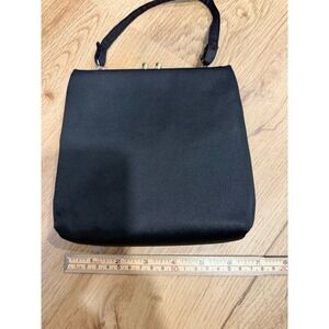 Vintage HL USA Black Satin Evening Bag Rhinestone Clasp Prom 1950s